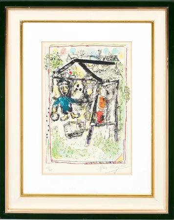 Lithografie Chagall - Marc Chagall (1887–1985) - Le Peintre devant le Village I - Color lithograph on Arches paper - 1969