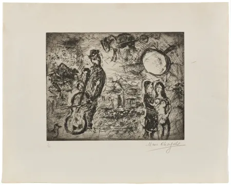 Gravure Chagall - Marc Chagall (1887–1985) – Le Violoncelliste du Village- Etching on paper – 1967