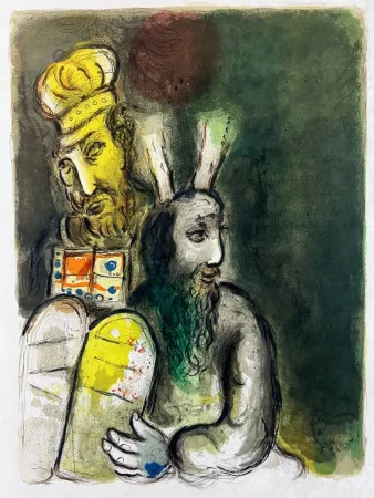 Lithografie Chagall - Moreover they made garments of ministration to minister in the Sanctuarie; they made also the holy garments for Aaron, as the Lorde had commanded Moses