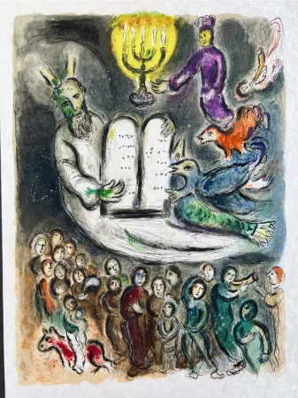 Lithografie Chagall - Moses then came and called for the Elders of the people, and proposed unto them all these things, which the Lorde commanded him