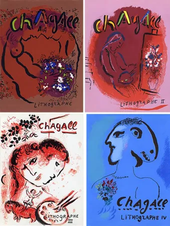 Geïllustreerd Boek Chagall - Mourlot & Sorlier : Chagall lithographe I à IV,  avec 28 LITHOGRAPHIES ORIGINALES