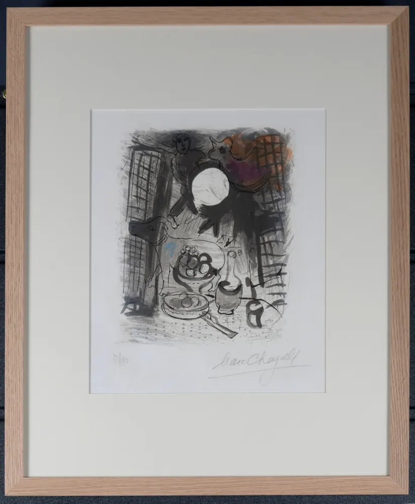 Lithografie Chagall - Nature Morte brune (M. 205), 1957 - Framed & Hand-signed!
