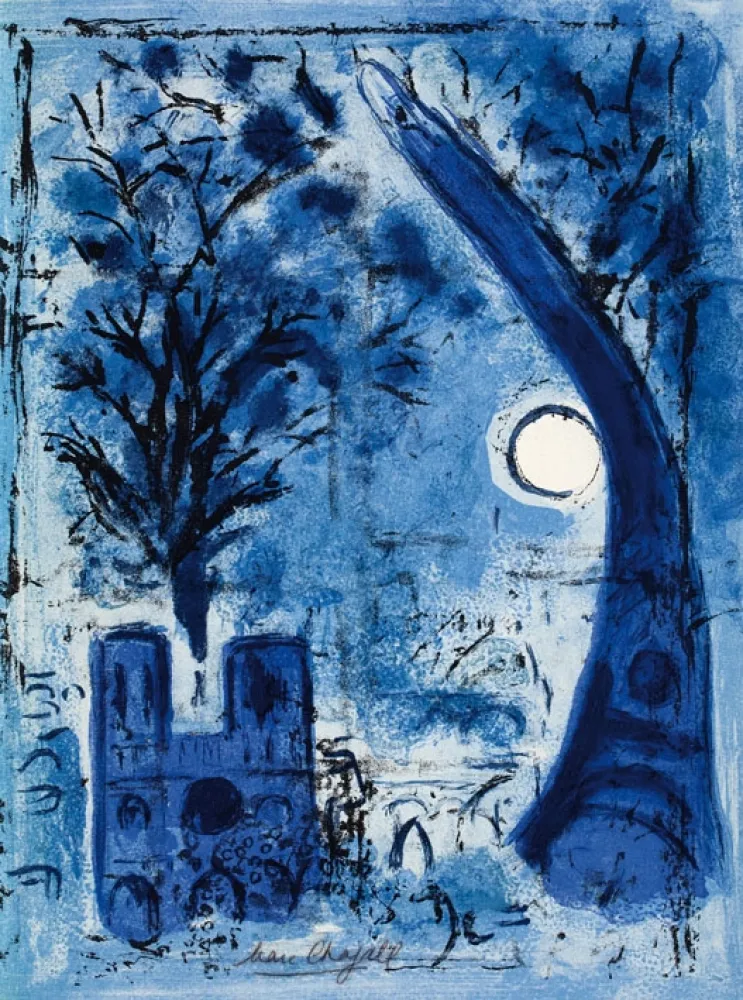 Lithografie Chagall - Notre Dame et la tour Eiffel
