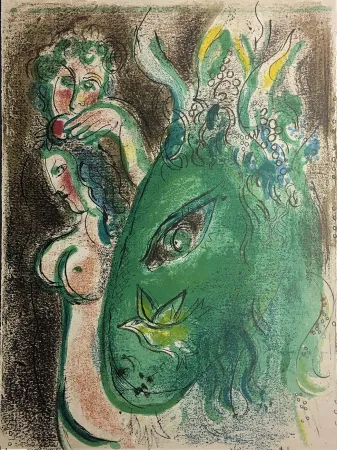 Lithografie Chagall - PARADIS (l'âne vert). Lithographie originale pour DESSINS POUR LA BIBLE (1960)