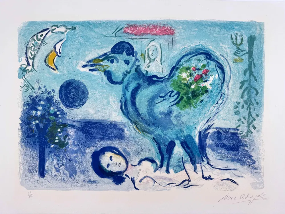 Lithografie Chagall -  Paysage au Coq 