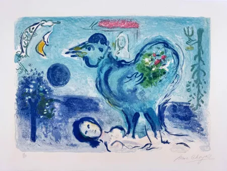 Lithografie Chagall -  Paysage au Coq 