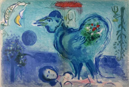 Lithografie Chagall - Paysage au Coq, 1958