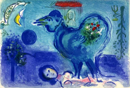Lithografie Chagall - PAYSAGE AU COQ (Landscape with rooster) 1958.