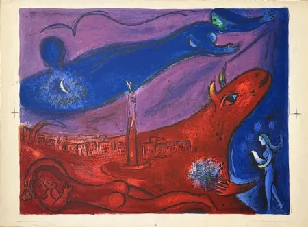 Lithografie Chagall - Place de la Bastille