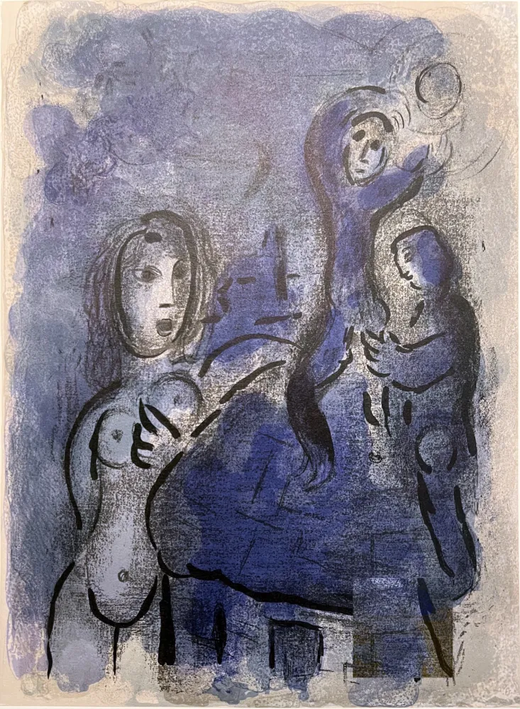 Lithografie Chagall - RAHAB ET LES ESPIONS DE JÉRICHO (Dessins pour la Bible, 1960)