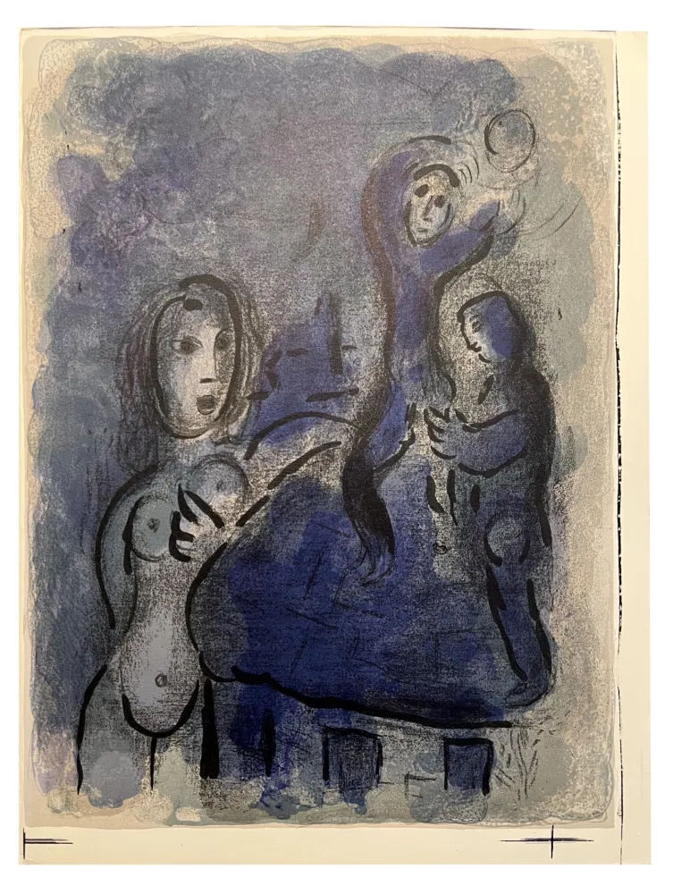 Lithografie Chagall - RAHAB ET LES ESPIONS DE JÉRICHO (Dessins pour la Bible, 1960)