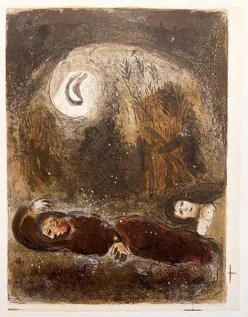 Lithografie Chagall - RUTH AUX PIEDS DE BOOZ. Lithographie originale pour 