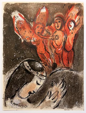 Lithografie Chagall - SARA ET LES ANGES. Lithographie originale pour DESSINS POUR LA BIBLE (1960)