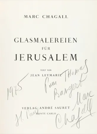 Geïllustreerd Boek Chagall - Signed & dedicated - Stained glass for Jerusalem 