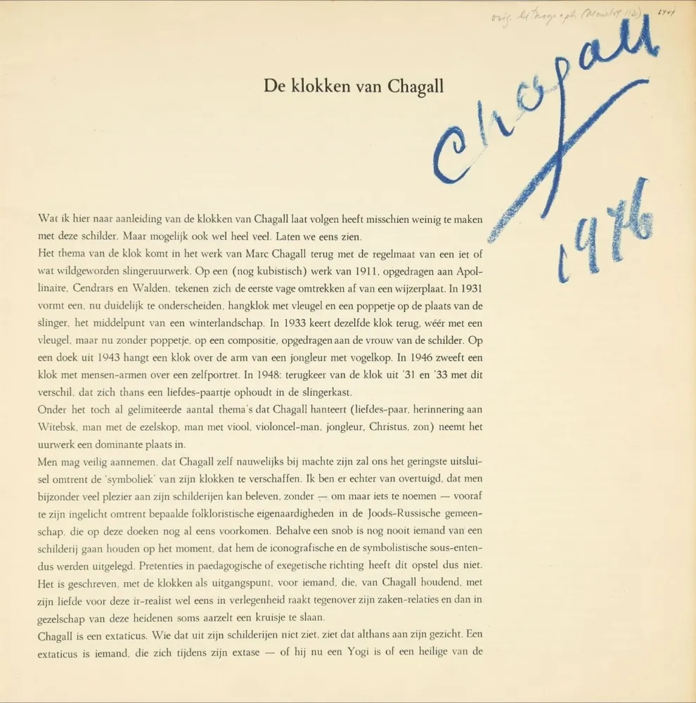 Geïllustreerd Boek Chagall - Signed - Der Klokken Van Chagall