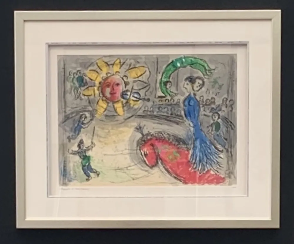 Lithografie Chagall - Soleil au cheval rouge