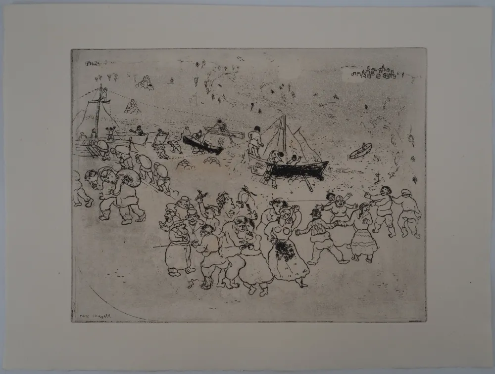 Gravure Chagall - Une fête au port (Le port au blé)