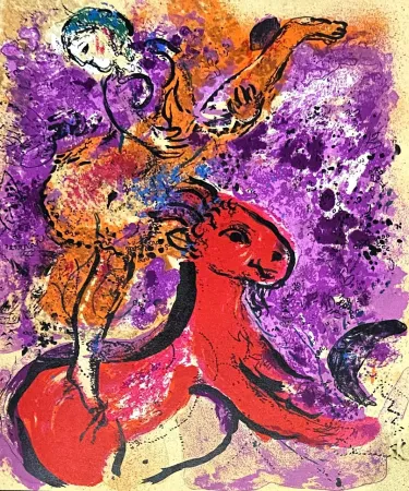 Lithografie Chagall - Woman Circus Rider on Red Horse
