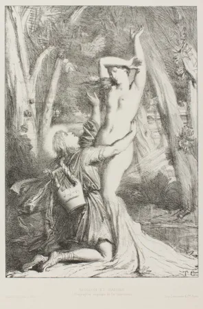 Lithografie Chassériau - Apollon et Daphne