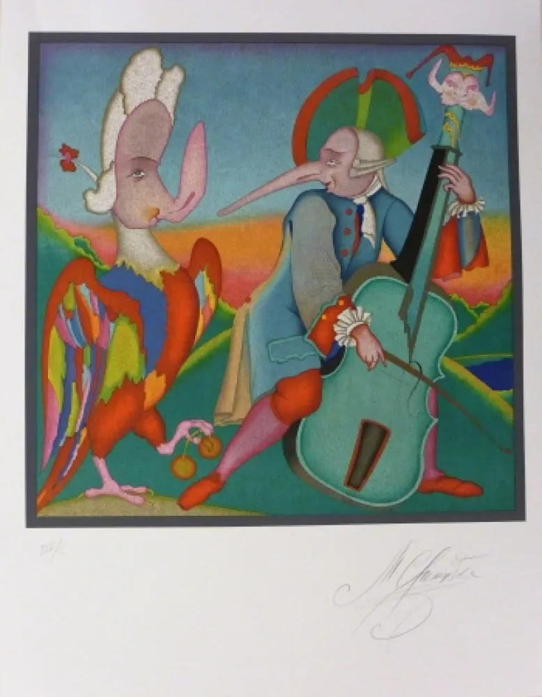 Lithografie Chemiakin - Le contrebassiste