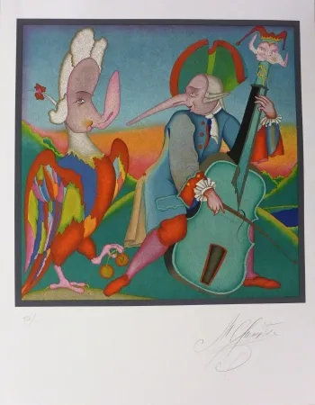 Lithografie Chemiakin - Le contrebassiste
