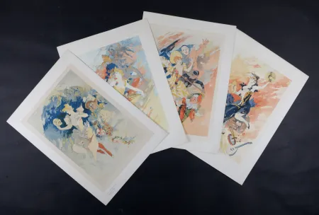 Lithografie Cheret - Les Arts (La Comédie, La Danse, La Pantomime & La Musique), 1900