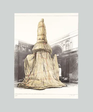 Lithografie Christo & Jeanne-Claude - Wrapped Monument to Leonardo, Project for Piazza della Scala, Milan