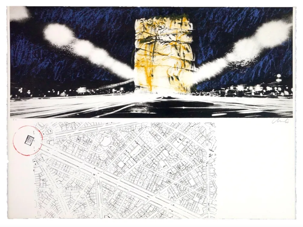 Lithografie Christo - Project for the Arc de Triomphe, Paris, 1970 