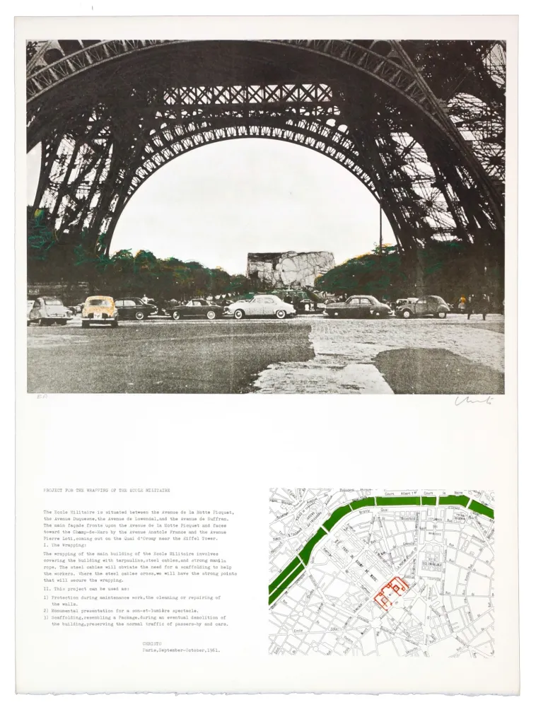 Lithografie Christo - The wrapping of the Ecole militaire