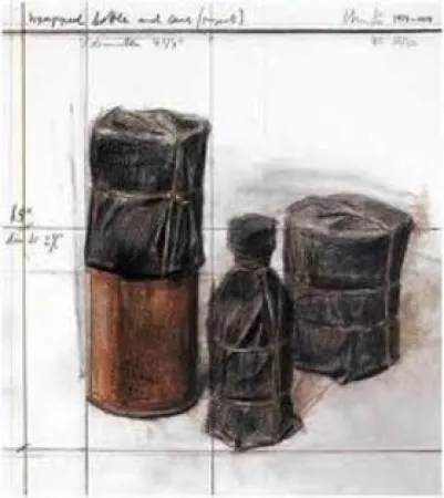 Lithografie Christo - Wrapped Bottle and Cans (Project)