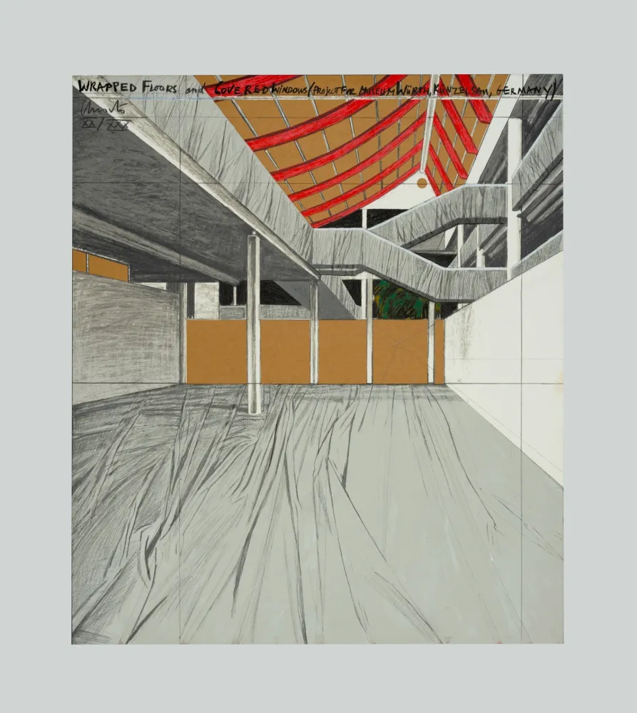Lithografie Christo - Wrapped floors and covered windows (Project for Museum Wurth Kenzelsau)