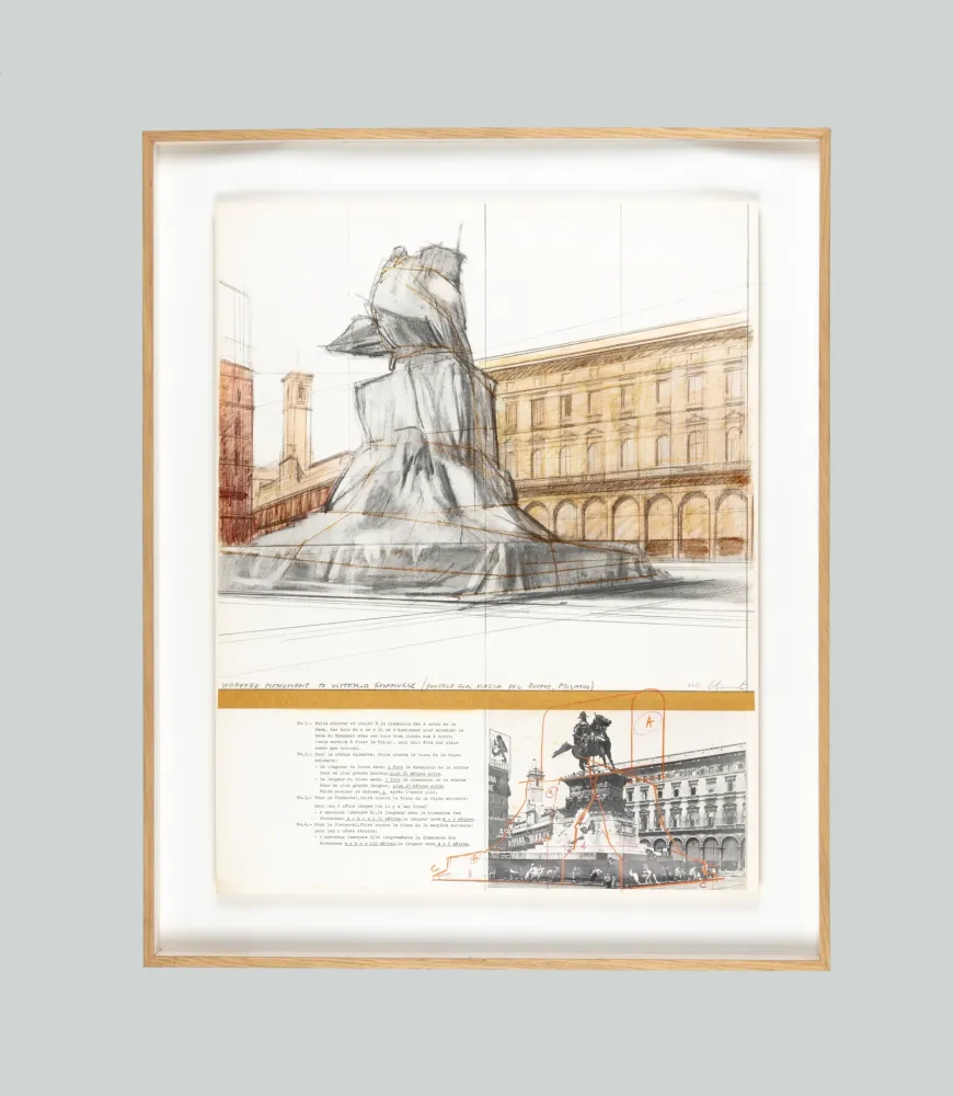 Lithografie Christo - Wrapped Monument to Vittorio Emanuele, Project for Piazza del Duomo, Milan