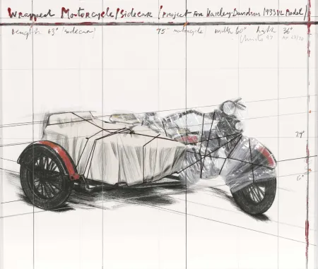 Multiple Christo - Wrapped Motorcycle/Side Car, Project for Harley Davidson 1933 VL Model