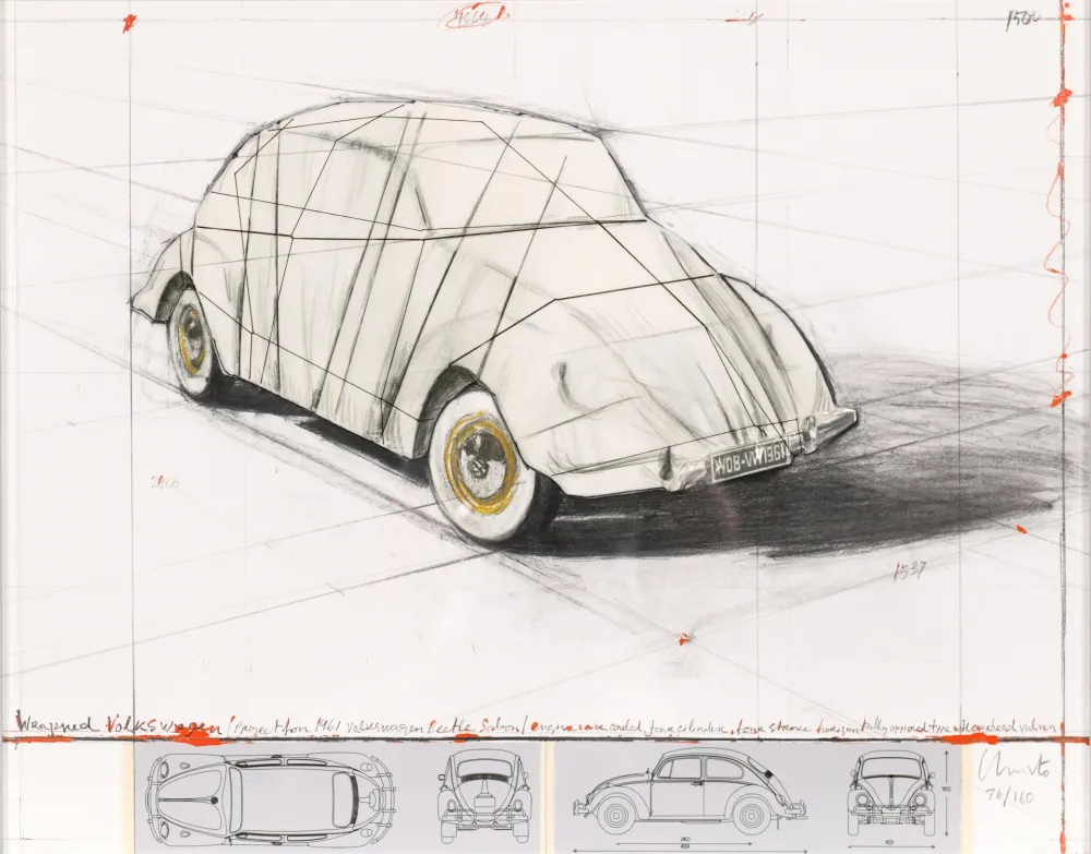 Zeefdruk Christo - Wrapped Volkswagen, Project for 1961 Volkswagen Beetle Saloon