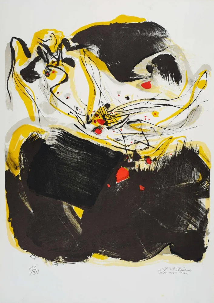 Lithografie Chu Teh Chun  - Composition en jaune, noir et rouge