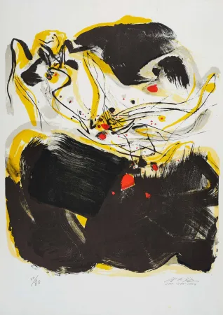 Lithografie Chu Teh Chun  - Composition en jaune, noir et rouge