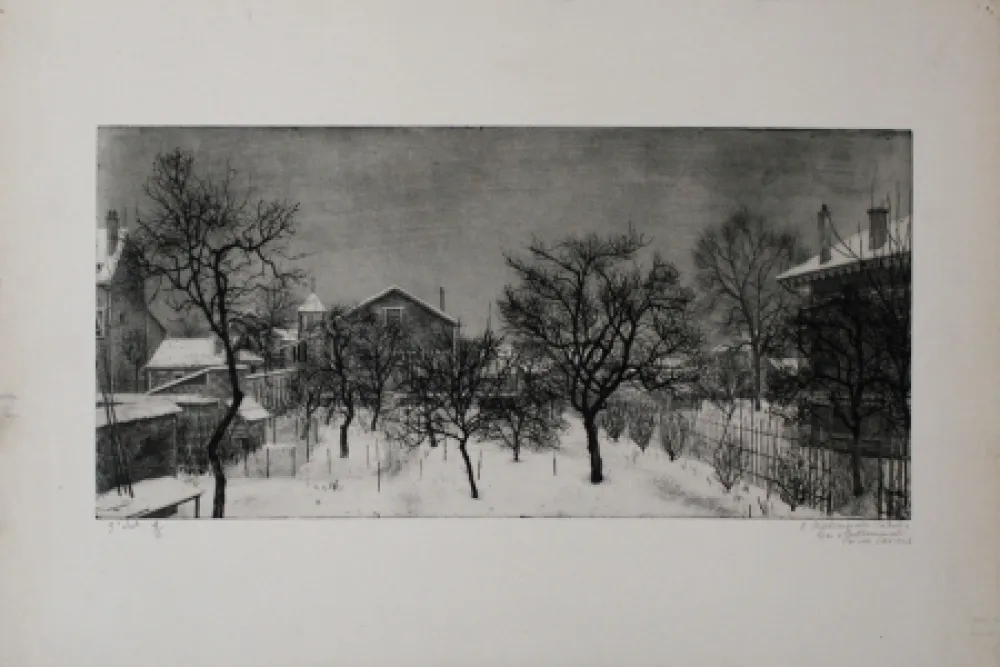 Ets En Aquatint Ciry - Village en hiver