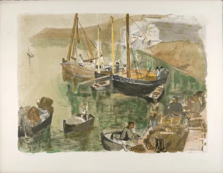 Lithografie Clairin - Boats in Harbor, c. 1955 - Hand-signed!