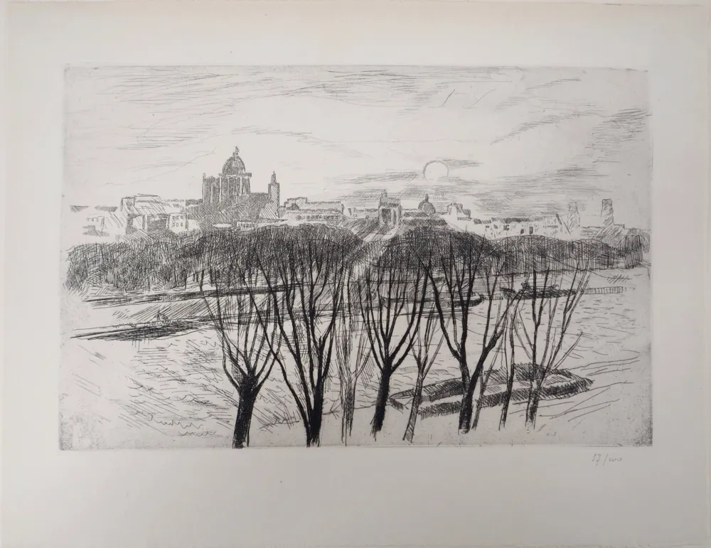 Gravure Clairin - Vue de Paris sur la montagne Saint-Geneviève
