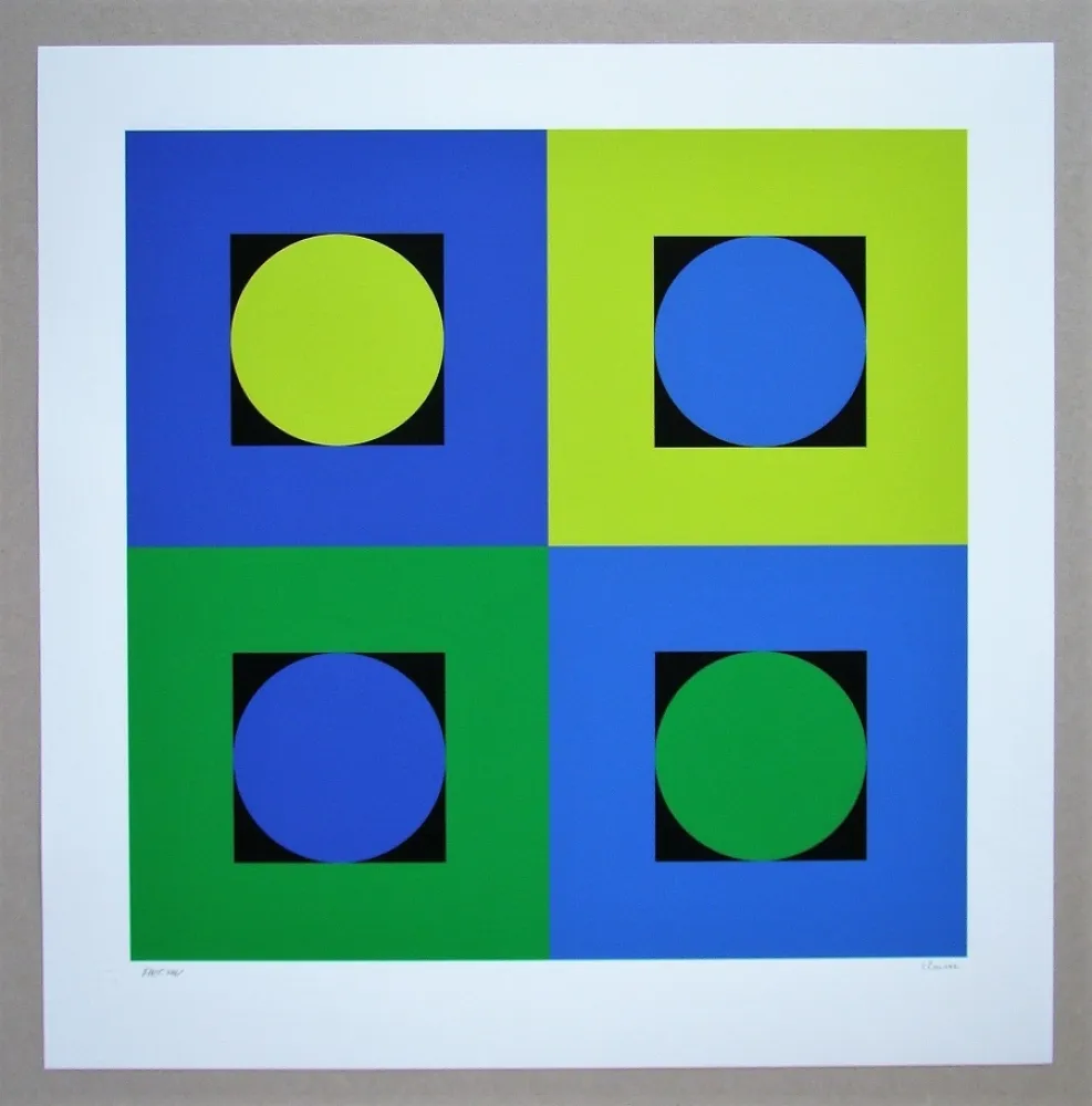 Zeefdruk Claisse - Composition géométrique bleu et vert