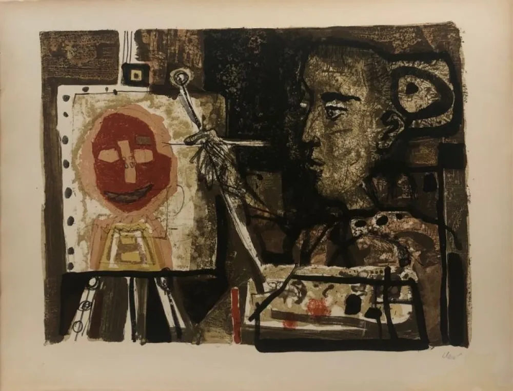 Lithografie Clavé - Femme artiste 