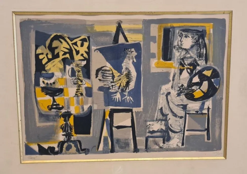 Lithografie Clavé - La Femme-peintre au coq 