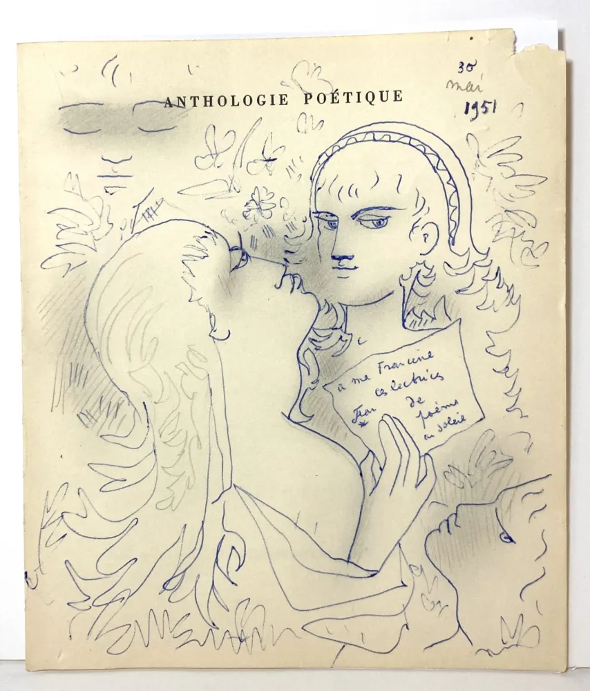 Geen Techniek Cocteau - Dessin au stylo bleu et mine de plomb,