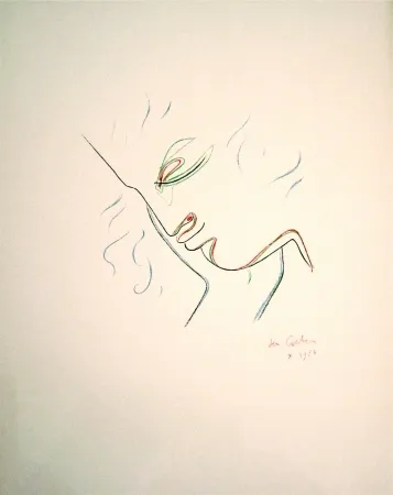 Lithografie Cocteau - Profil de garcon en couleur