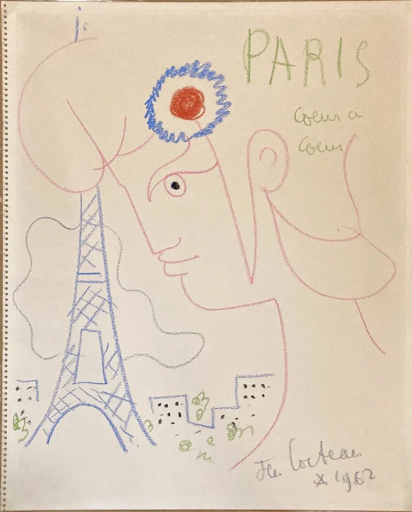 Geen Techniek Cocteau - Profil de Marianne avec Tour Eiffel. Dessin
