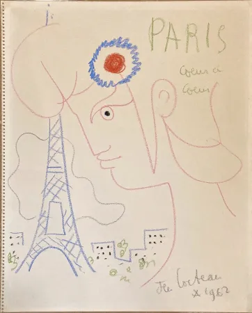 Geen Techniek Cocteau - Profil de Marianne avec Tour Eiffel. Dessin