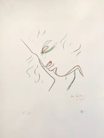 Lithografie Cocteau - Profile in Red, Green, and Blue