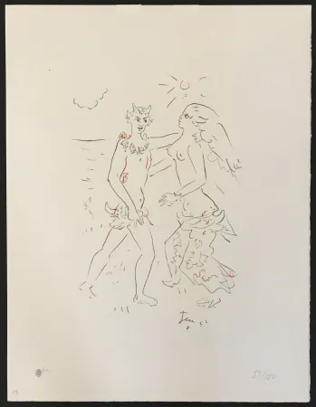 Lithografie Cocteau - Satyr and Nymph