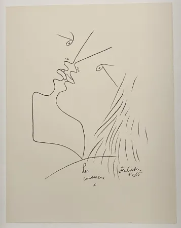 Lithografie Cocteau - The Kiss, Les Amoureux
