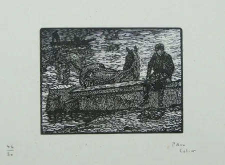 Houtsnede Colin - Le cheval au bain